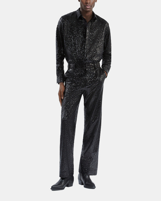 Straight-cut black sequin pants