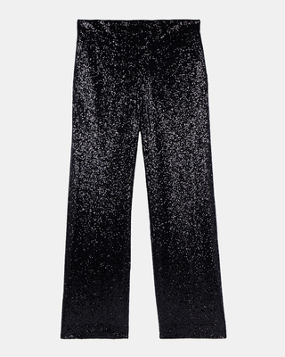 Straight-cut black sequin pants