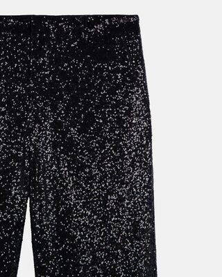 Straight-cut black sequin pants