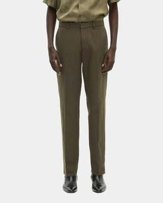 Straight suit pants in khaki cotton linen