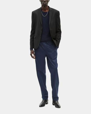 Navy straight-leg pants