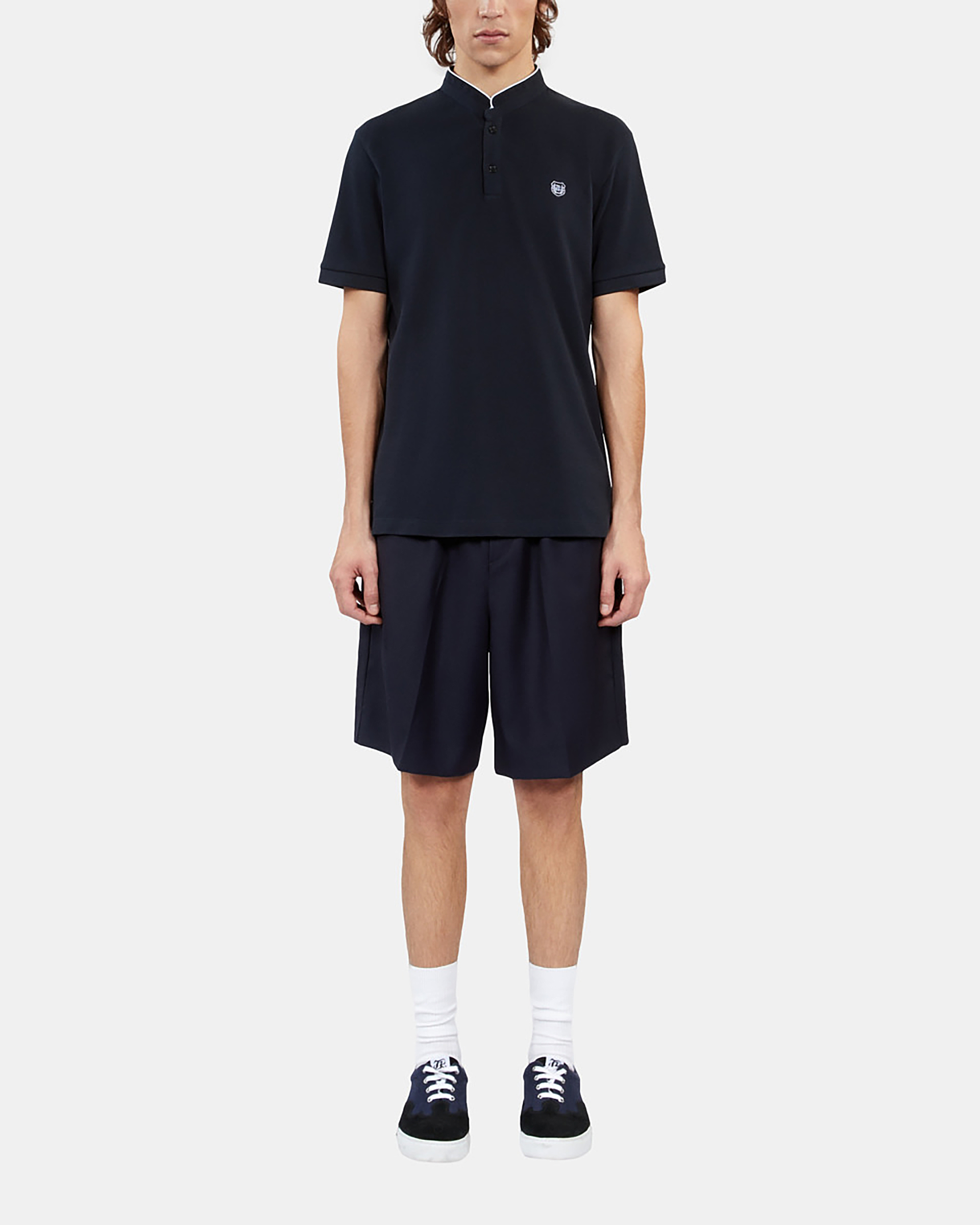 Navy blue pique cotton polo t-shirt