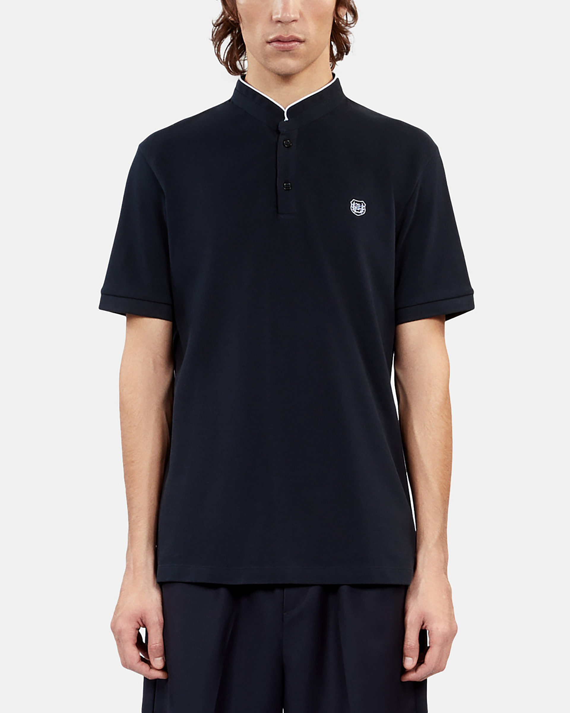 Navy blue pique cotton polo t-shirt