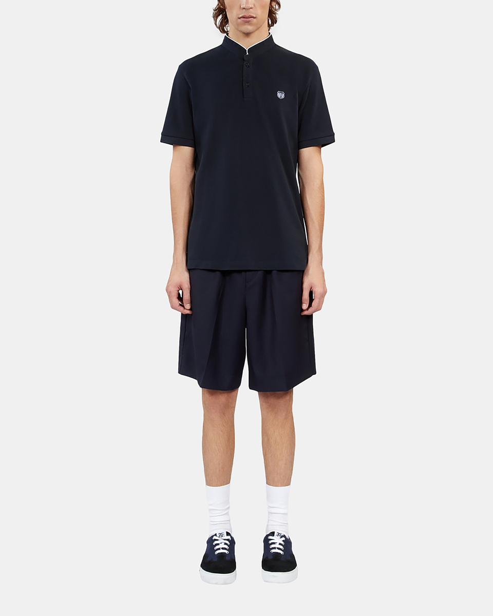 Navy blue pique cotton polo t-shirt