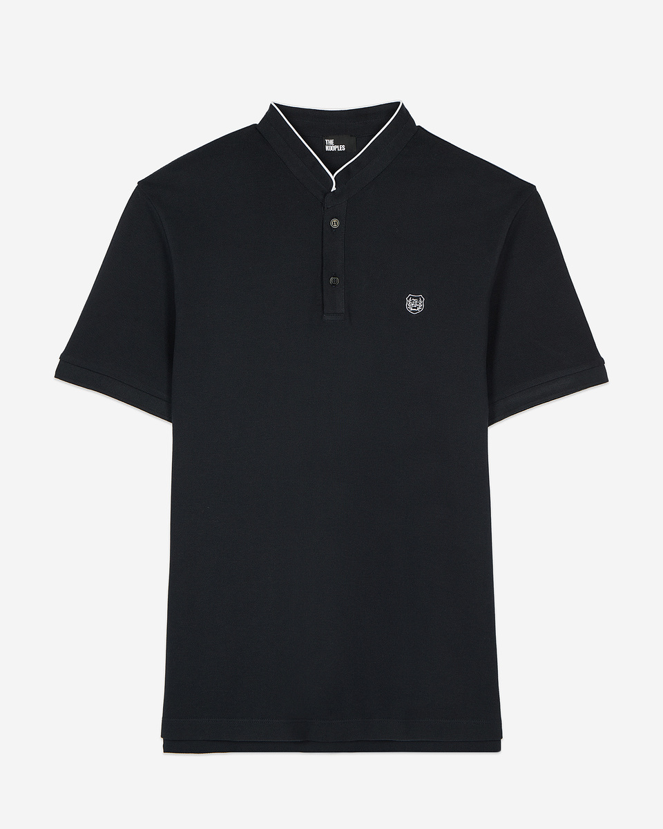 Navy blue pique cotton polo t-shirt