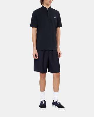 Navy blue pique cotton polo t-shirt