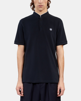 Navy blue pique cotton polo t-shirt