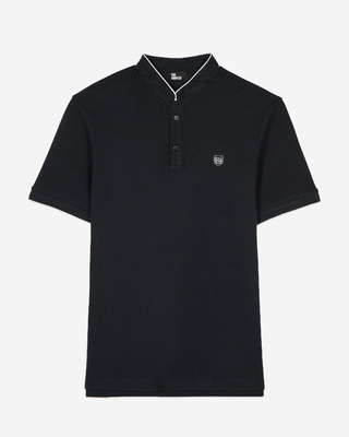 Navy blue pique cotton polo t-shirt