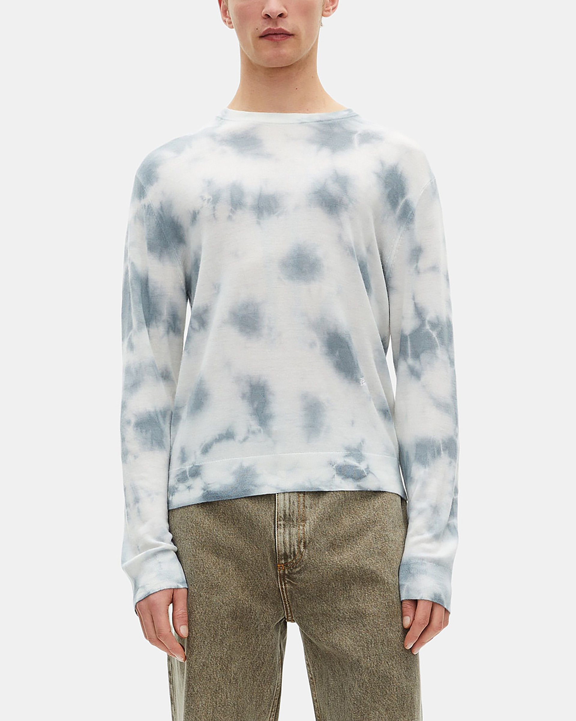 Blue tie and dye merino wool sweater