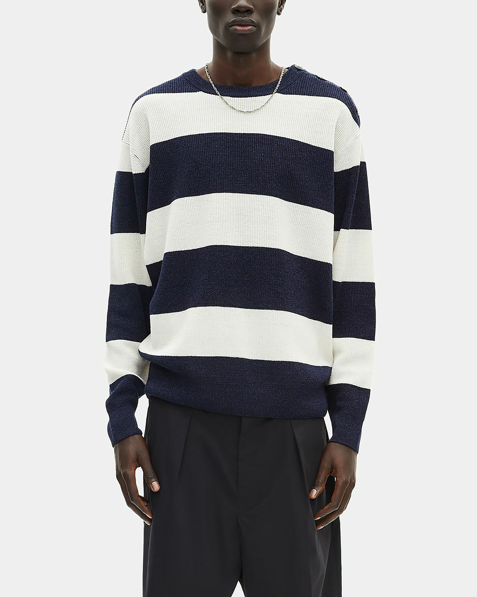 Navy stripe wool and linen sweater