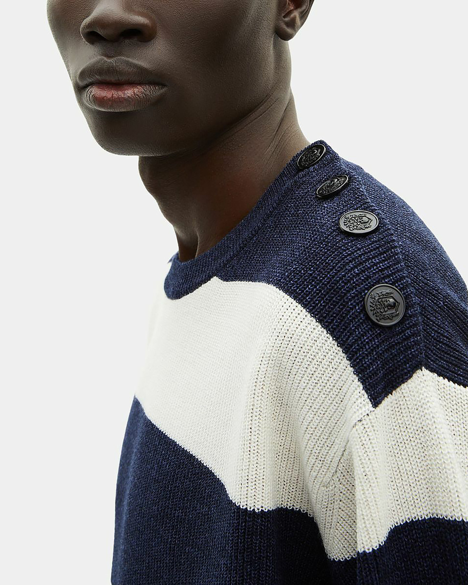 Navy stripe wool and linen sweater