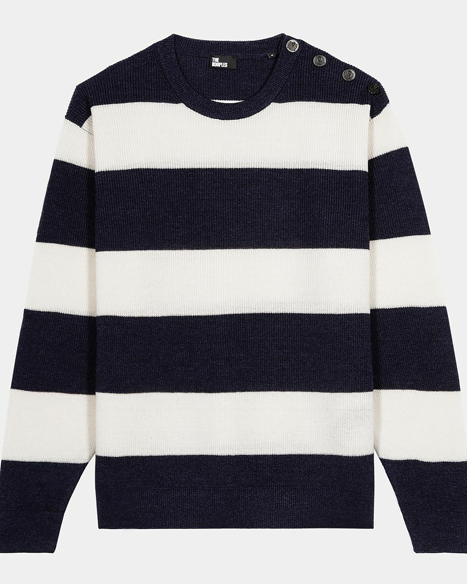 Navy stripe wool and linen sweater