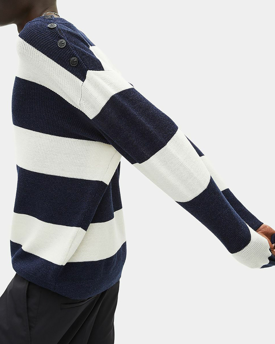 Navy stripe wool and linen sweater