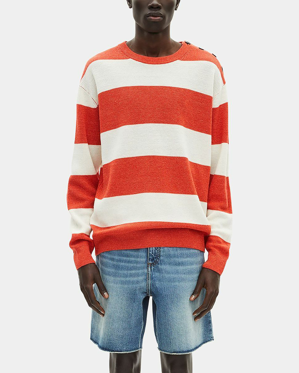 Wool and linen sweater in orange stripes