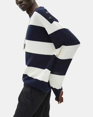 Navy stripe wool and linen sweater