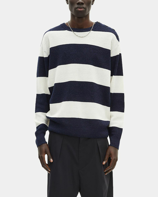 Navy stripe wool and linen sweater