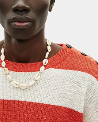 Wool and linen sweater in orange stripes