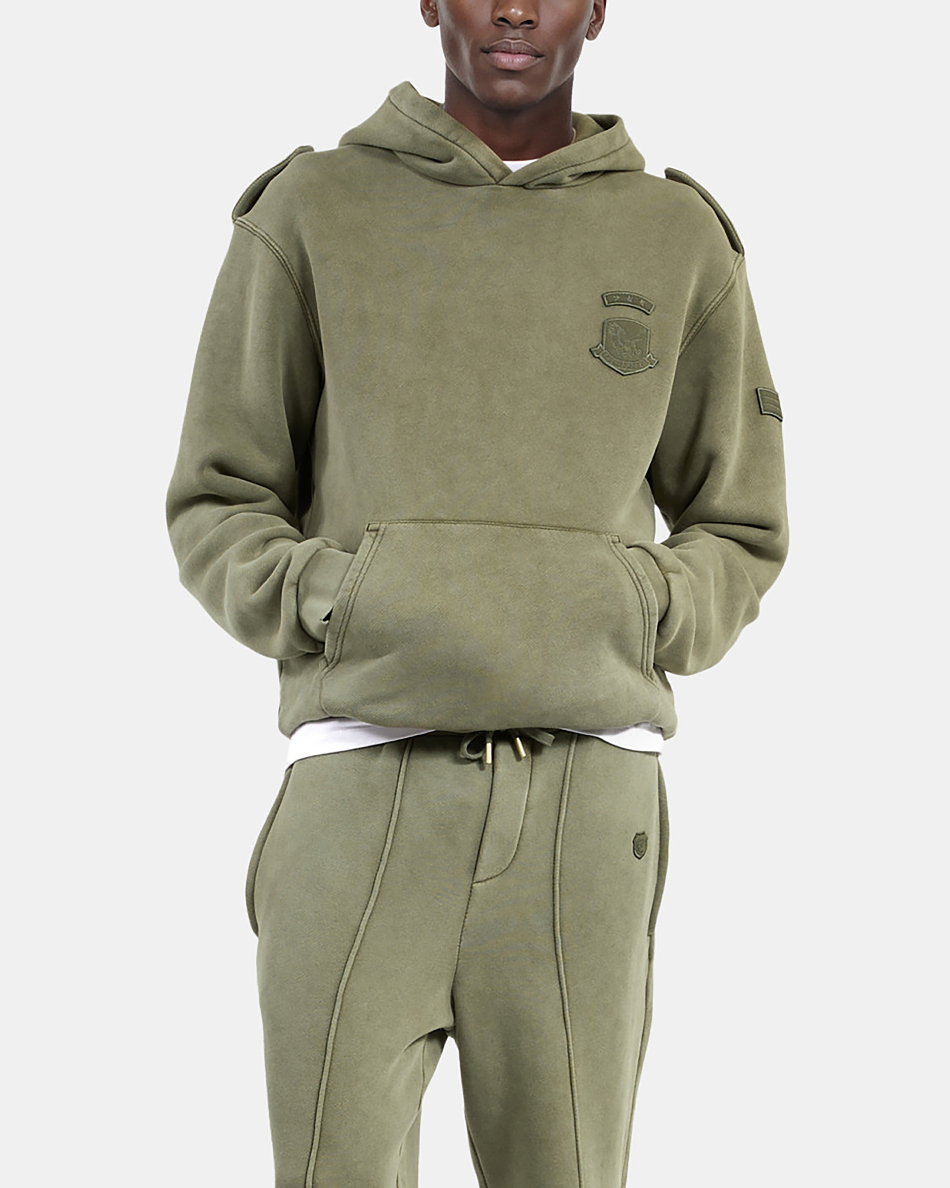 Hooded sweatshirt with khaki patches