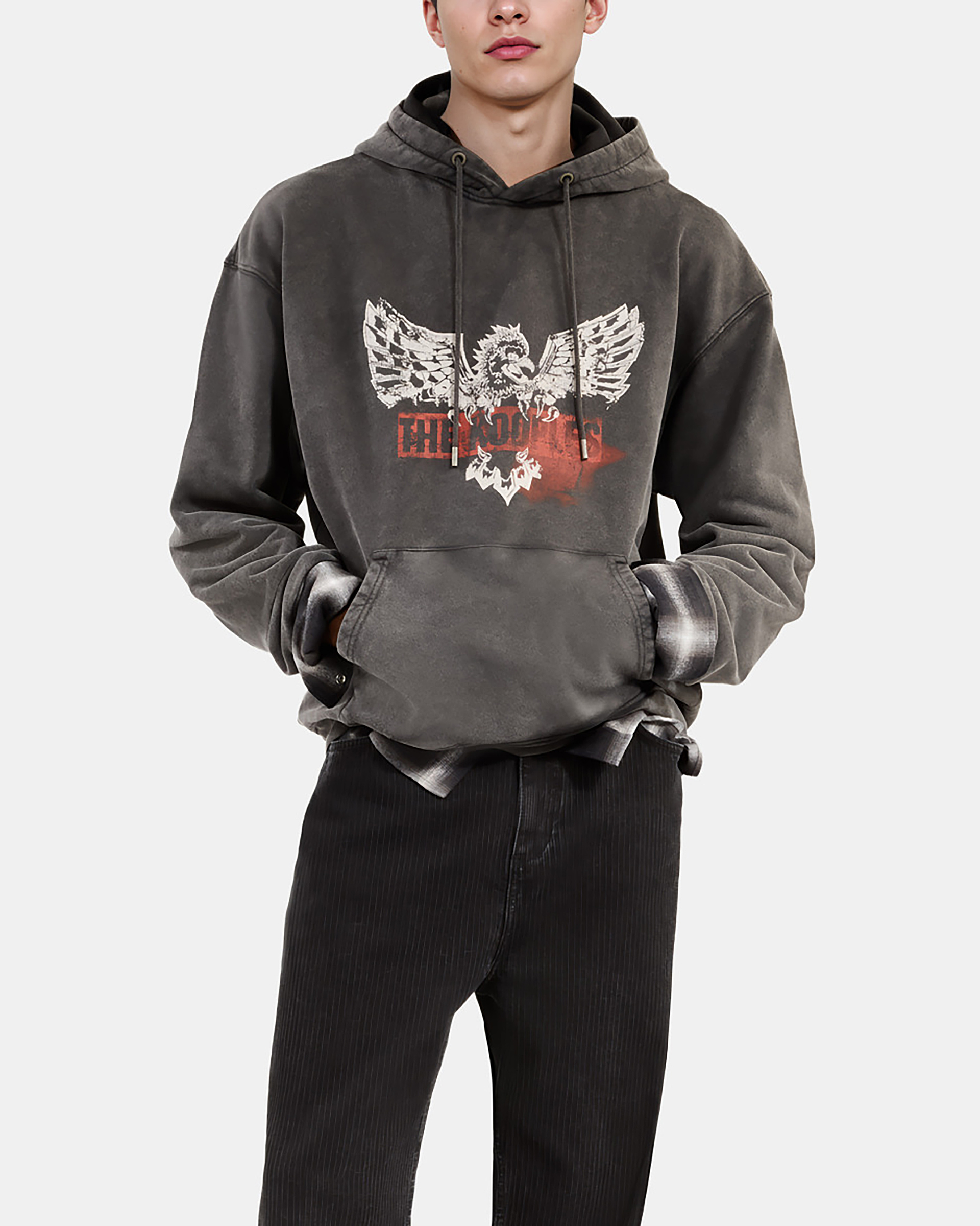Black screen-printed hooded sweatshirt 
