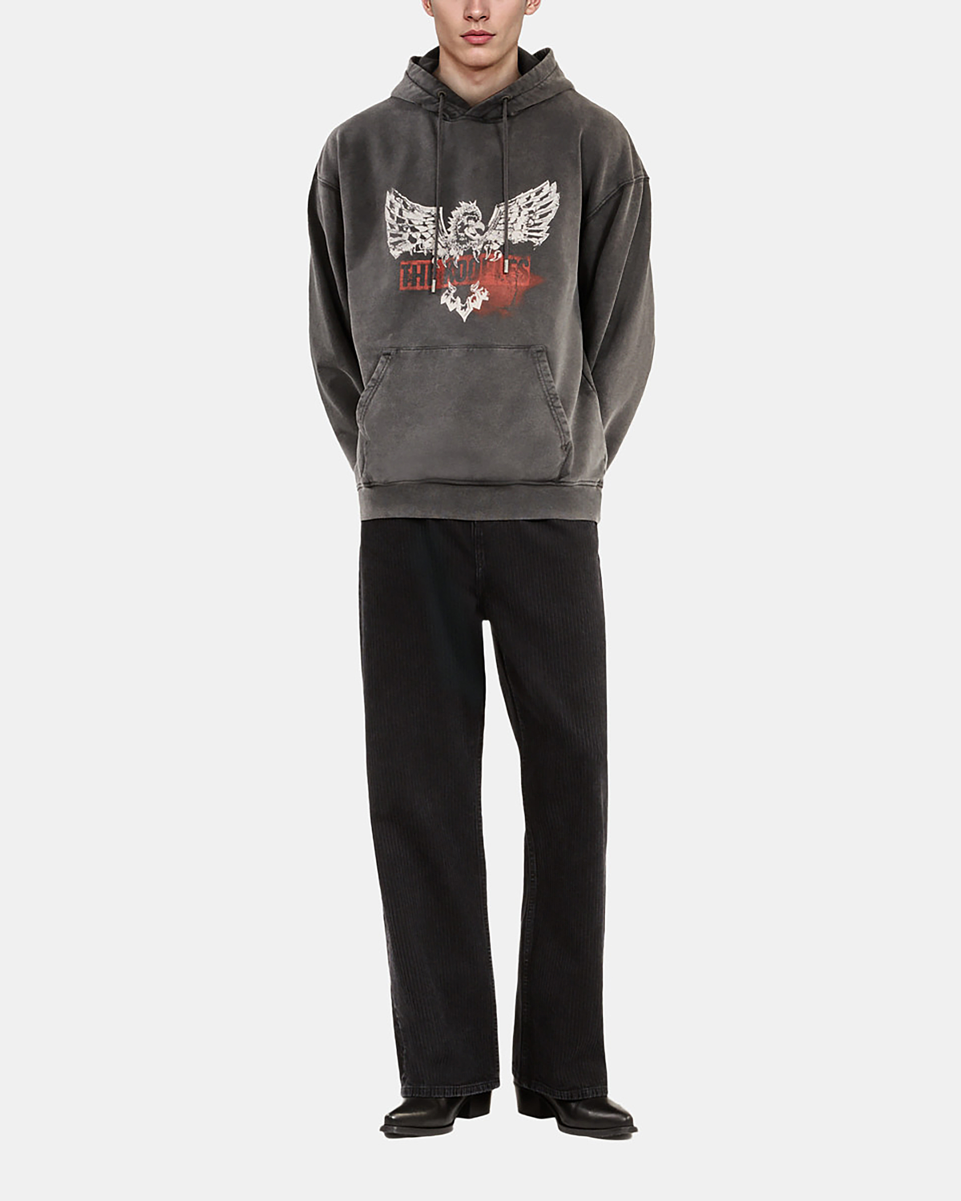 Black screen-printed hooded sweatshirt 