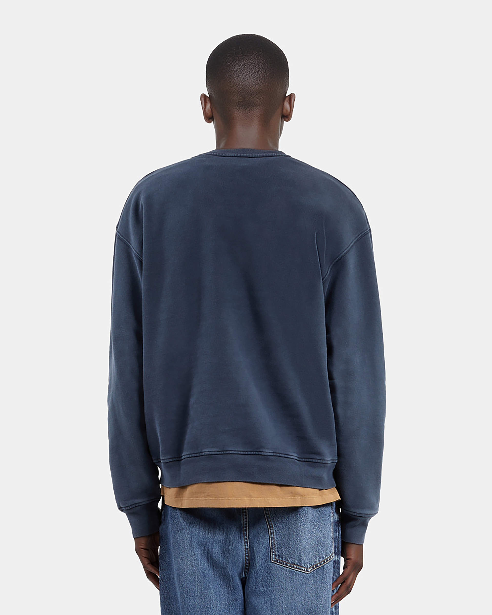 Sweatshirt with navy blue logo screen print