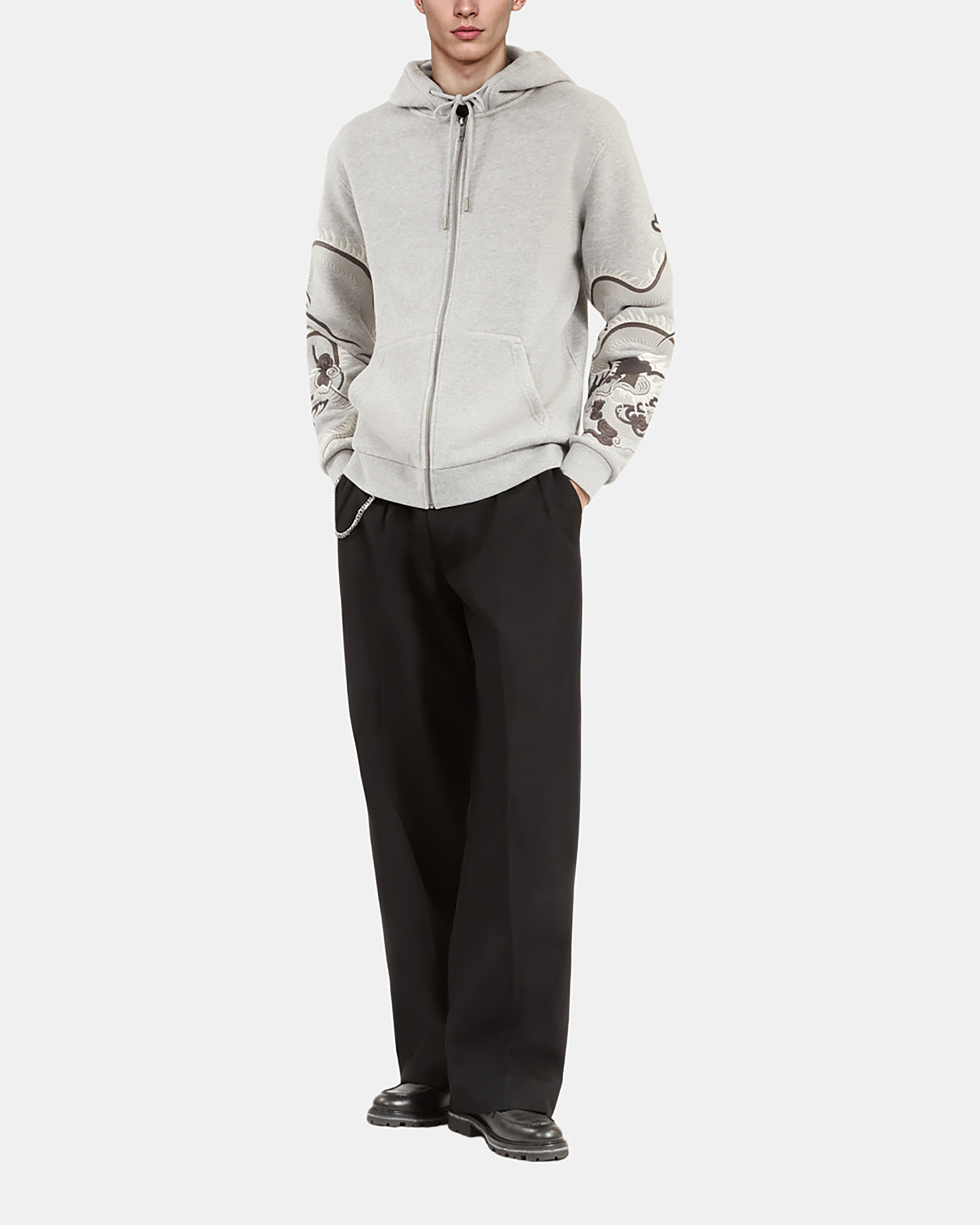 Grey embroidered sleeve hoodie