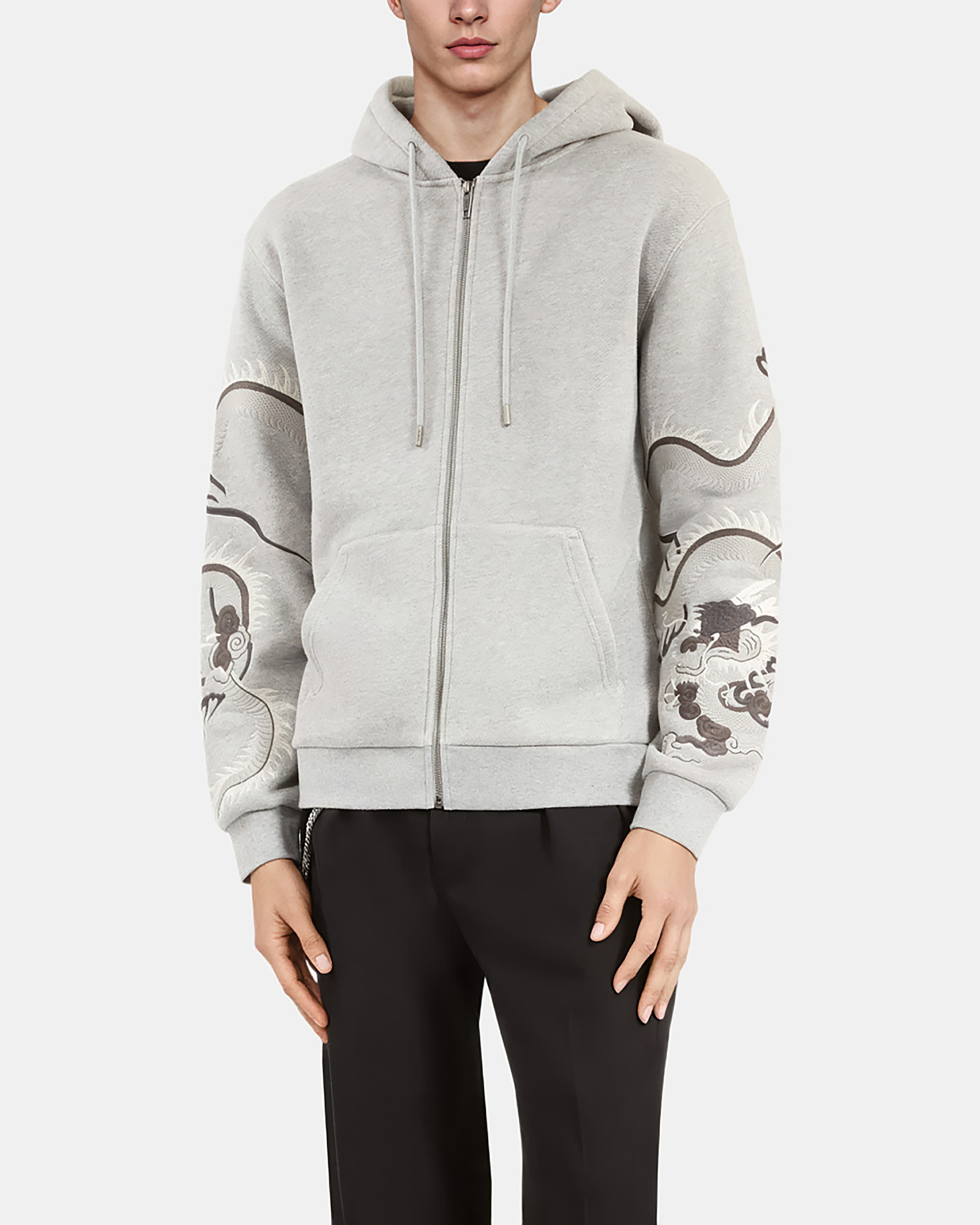 Grey embroidered sleeve hoodie