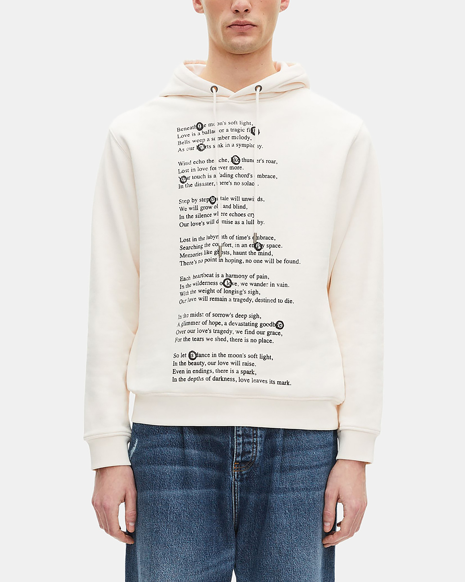 Hooded sweatshirt with ecru screen print