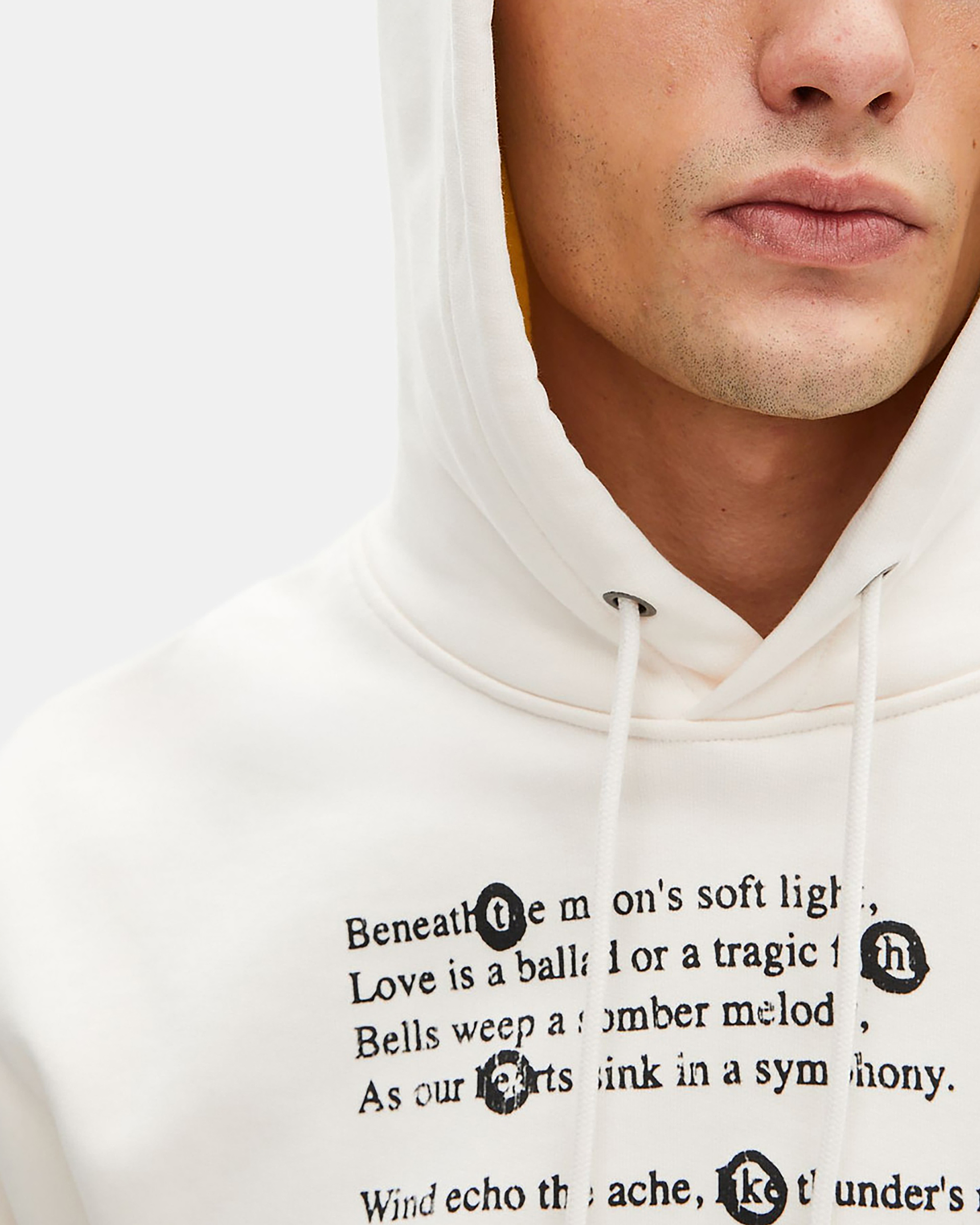 Hooded sweatshirt with ecru screen print