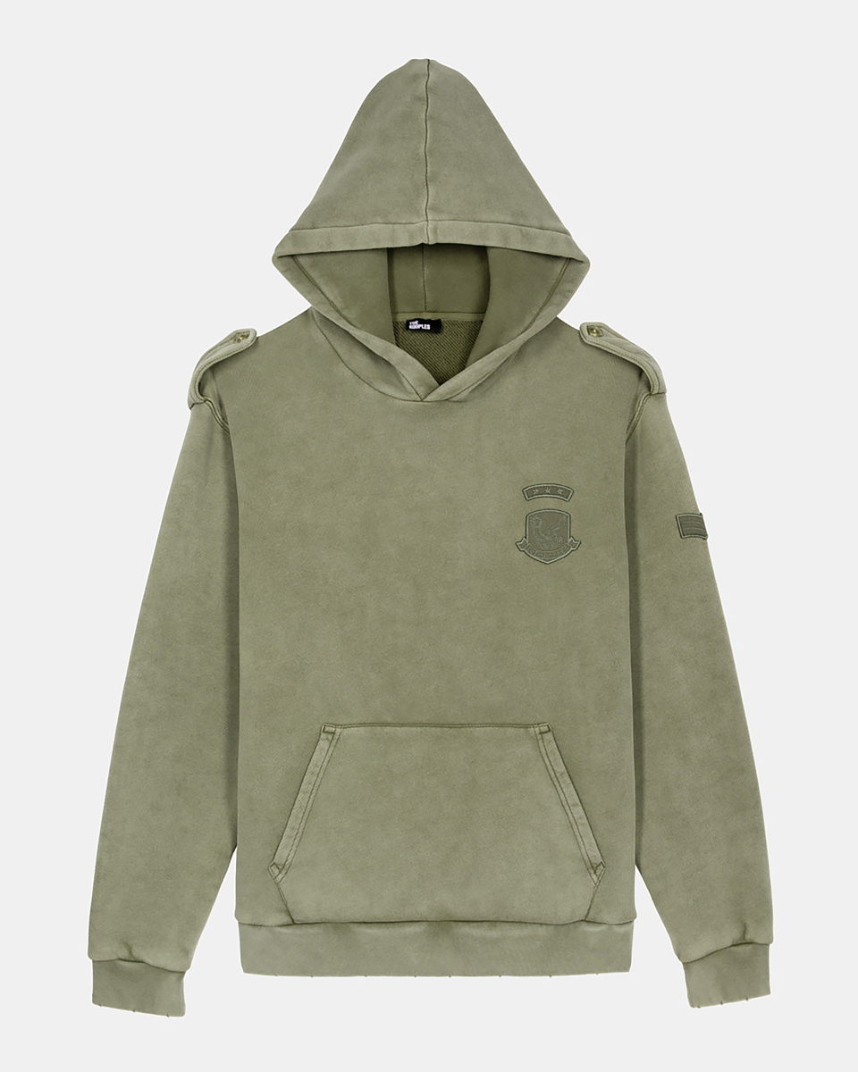 Hooded sweatshirt with khaki patches