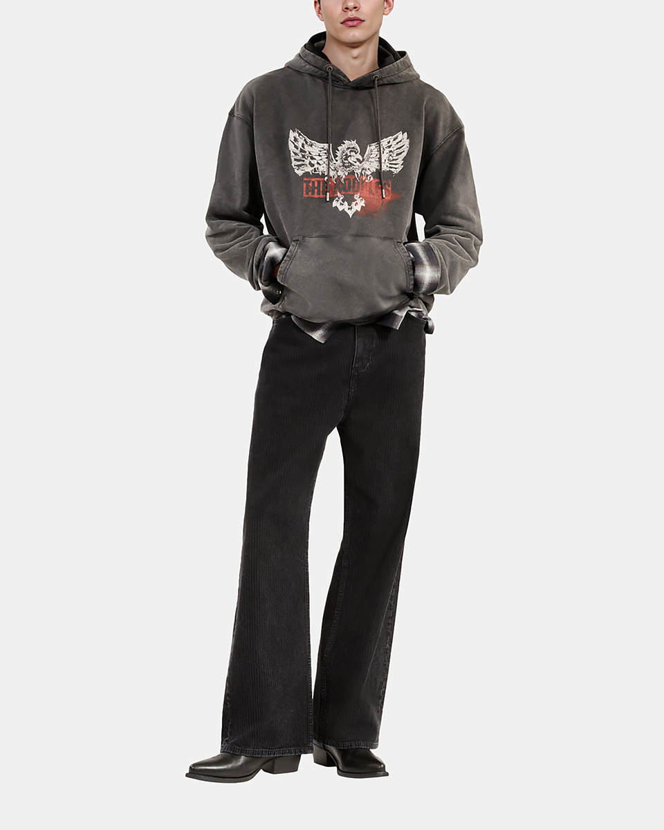 Black screen-printed hooded sweatshirt 
