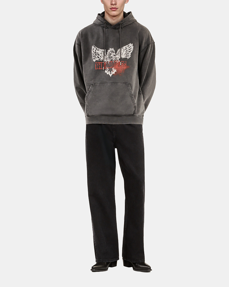 Black screen-printed hooded sweatshirt 