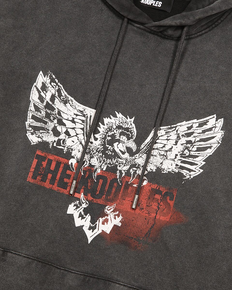 Black screen-printed hooded sweatshirt 