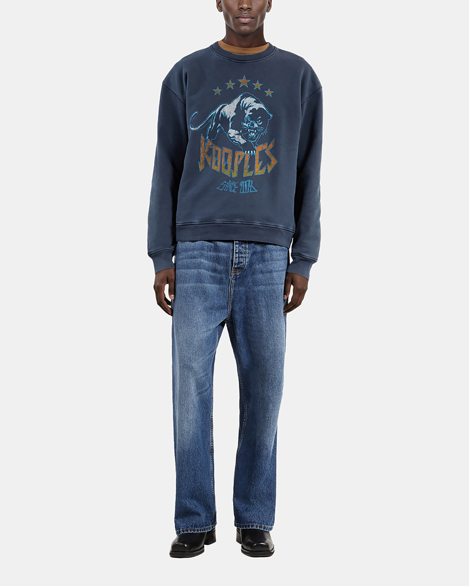 Sweatshirt with navy blue logo screen print