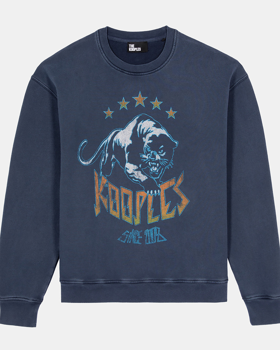 Sweatshirt with navy blue logo screen print