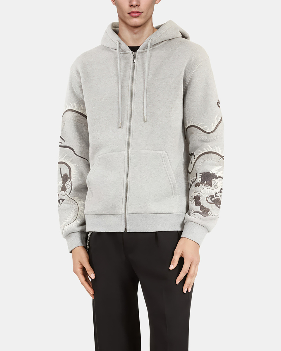 Grey embroidered sleeve hoodie