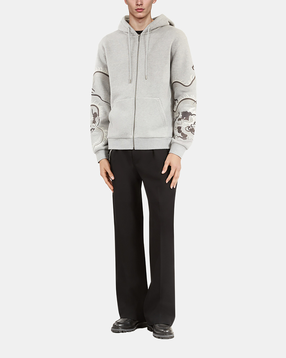 Grey embroidered sleeve hoodie