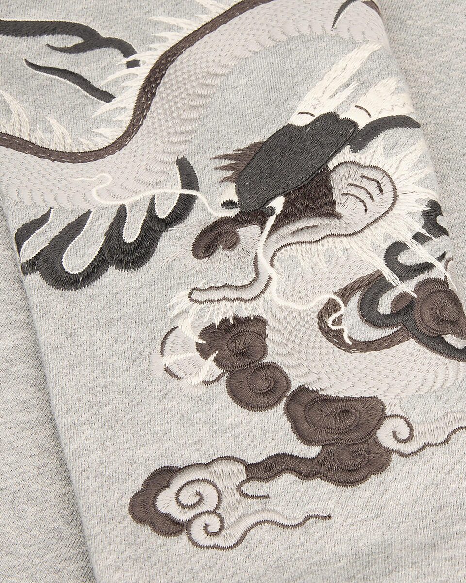 Grey embroidered sleeve hoodie