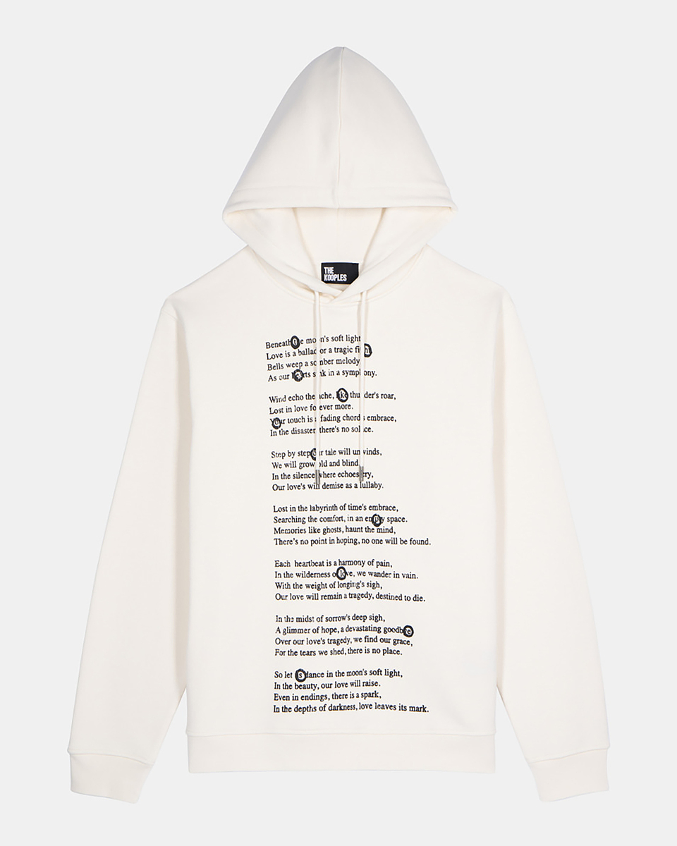 Hooded sweatshirt with ecru screen print