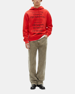 Hooded sweatshirt with red screen print