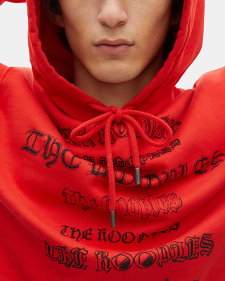 Hooded sweatshirt with red screen print
