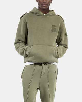 Hooded sweatshirt with khaki patches