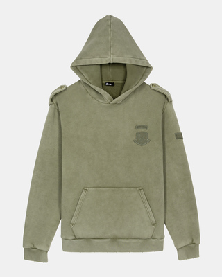 Hooded sweatshirt with khaki patches