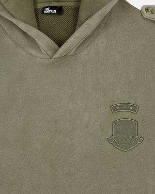 Hooded sweatshirt with khaki patches