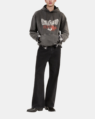 Black screen-printed hooded sweatshirt 