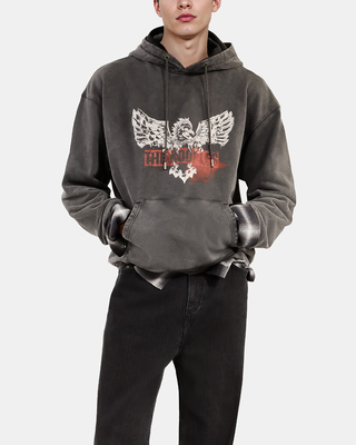Black screen-printed hooded sweatshirt 