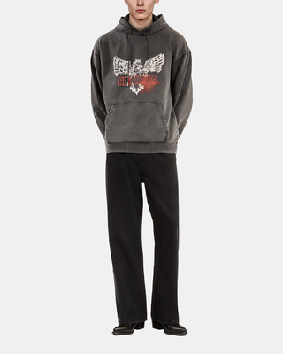 Black screen-printed hooded sweatshirt 