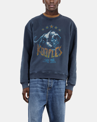 Sweatshirt with navy blue logo screen print