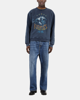 Sweatshirt with navy blue logo screen print