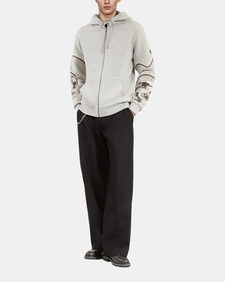 Grey embroidered sleeve hoodie